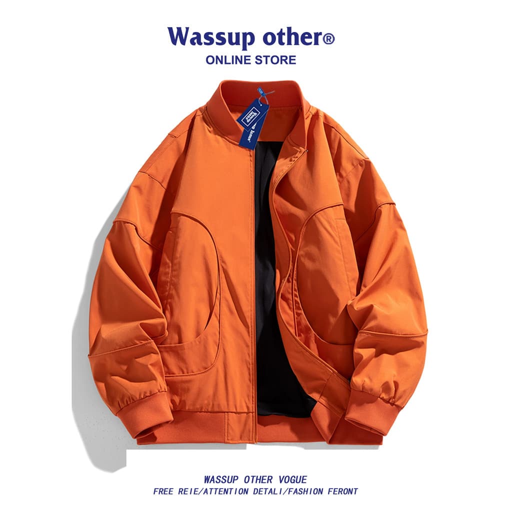 WASSUP OUTRO Estilo Americano Ruffian Bonito Jaqueta de Voo Estilo Masculino Primavera Outono Solto Casal Uniforme de Be