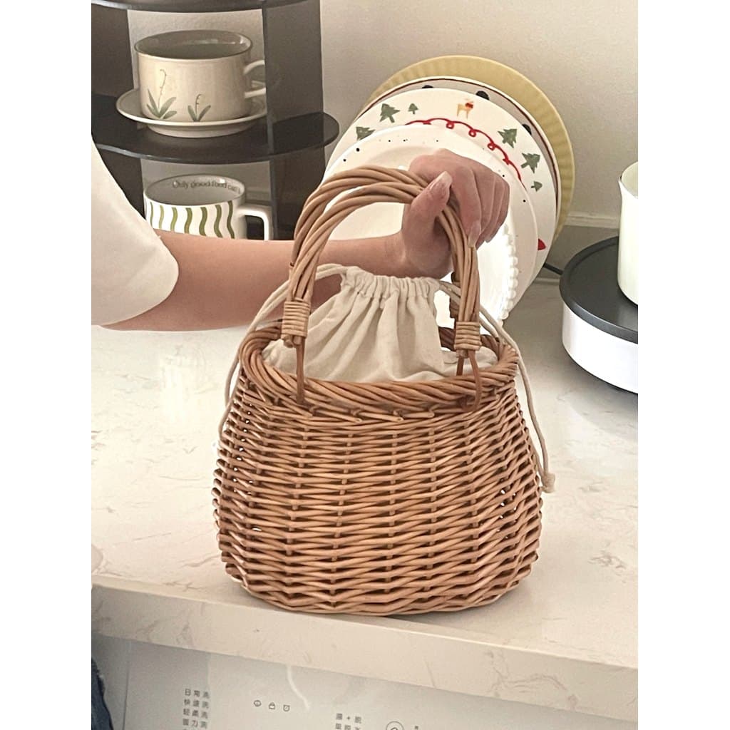 CHAWOOL francês Retro portátil bambu tecido saco nicho cesta de vegetais Rattan saco de piquenique à beira-mar praia fér