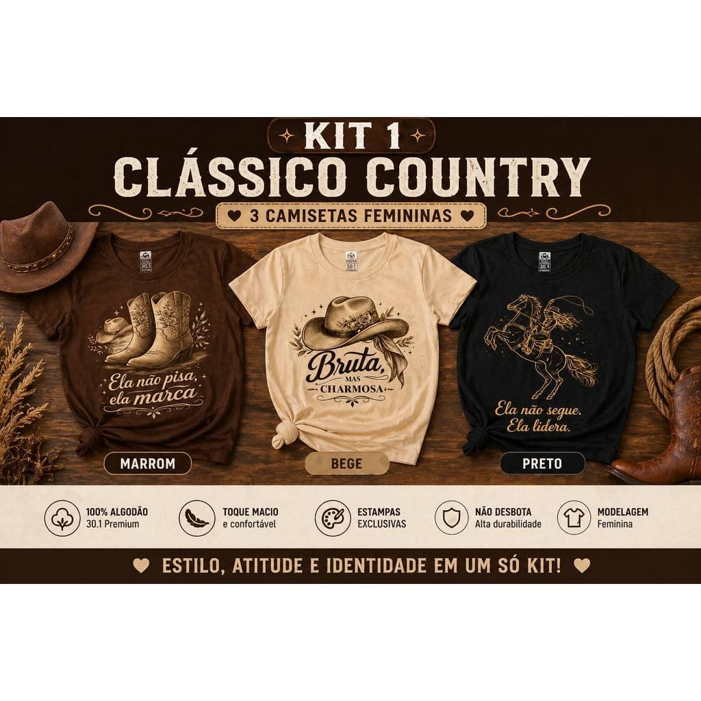 Kit 3 camisetas Feminina Country Cowgirl Boiadeira Blusa Algodão 30.1 Festa Peão Cavalgada Barretos