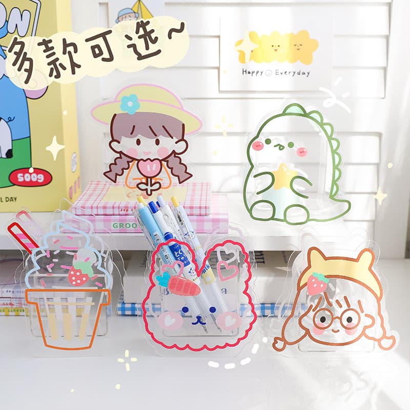 Criativo dos desenhos animados estudante papelaria acrílico Desktop caneta titular menina bonito transparente pincel de