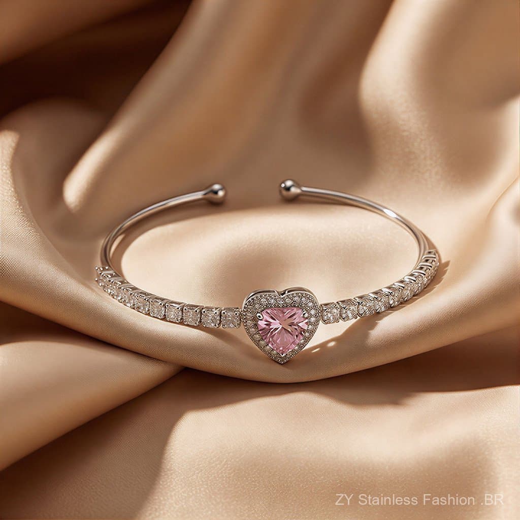 Pink Crystal Love Titanium Steel Bracelet for Women
