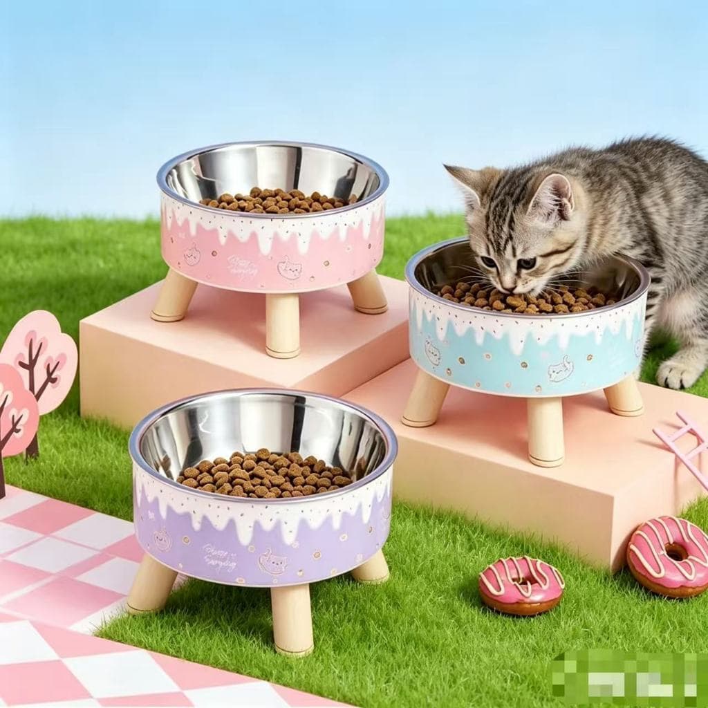 Tigela Comedouro Elevado Pet Aço Inox Antiderrapante Proteção do Pescoço para Gatos e Cachorros