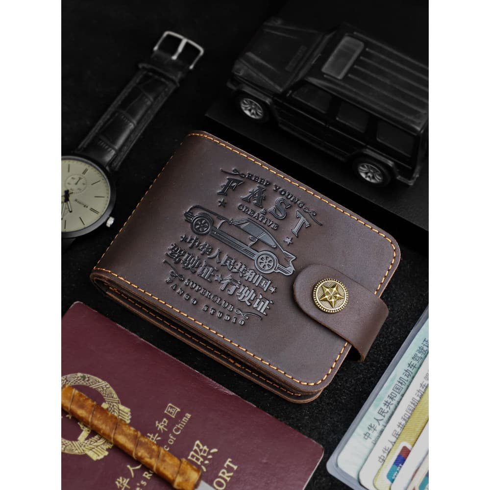Capa de couro para carteira de motorista, carteira de motorista de couro genuíno masculina, bolsa multifuncional dois em