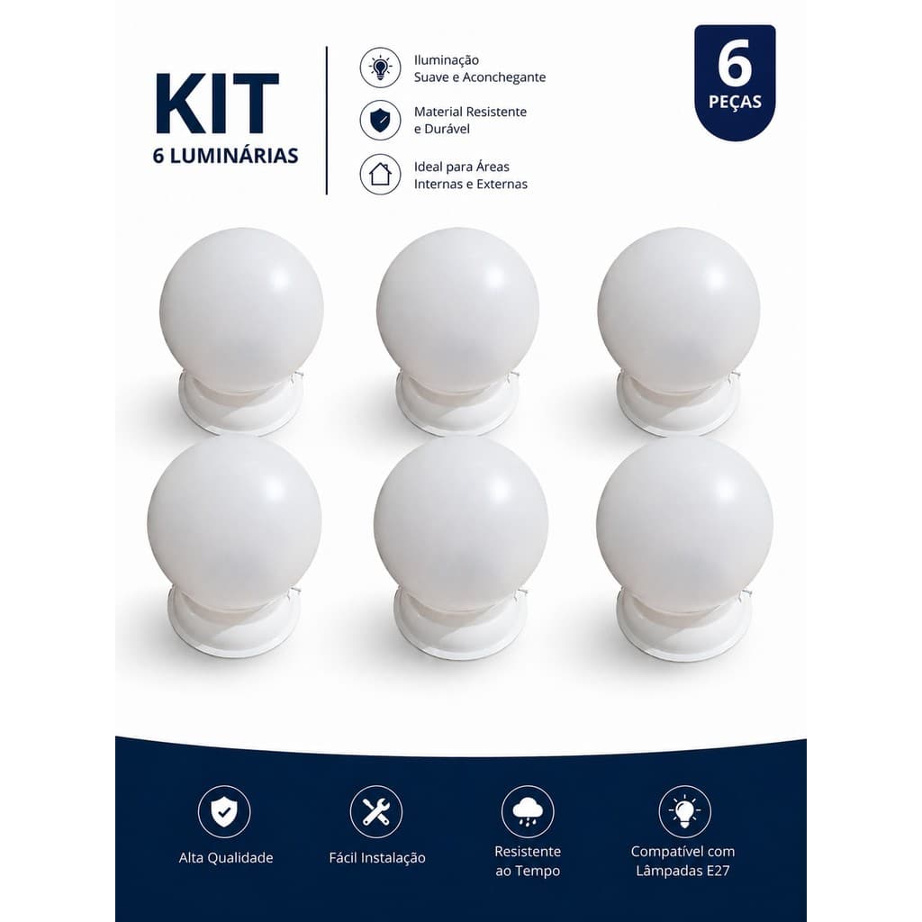 6 Unidades Luminária + Plafon Globo Lâmpada LED