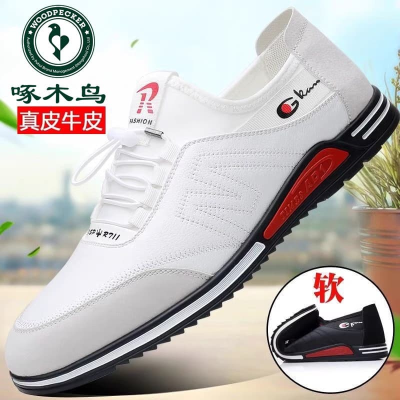 Woodpecker sapatos masculinos de couro com sola macia versão coreana sapatos casuais de couro genuíno sandálias de couro