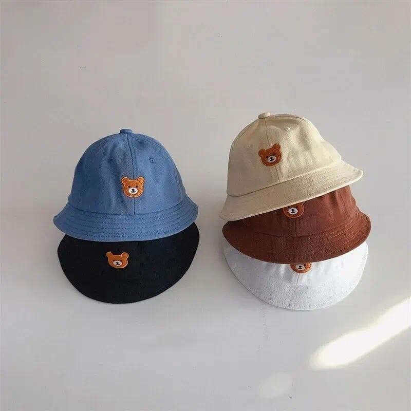 Chapéu de Balde para Bebê com Bordado de Urso de Desenho Animado, Macio, para Meninas e Meninos, Estilo Pescador, para P