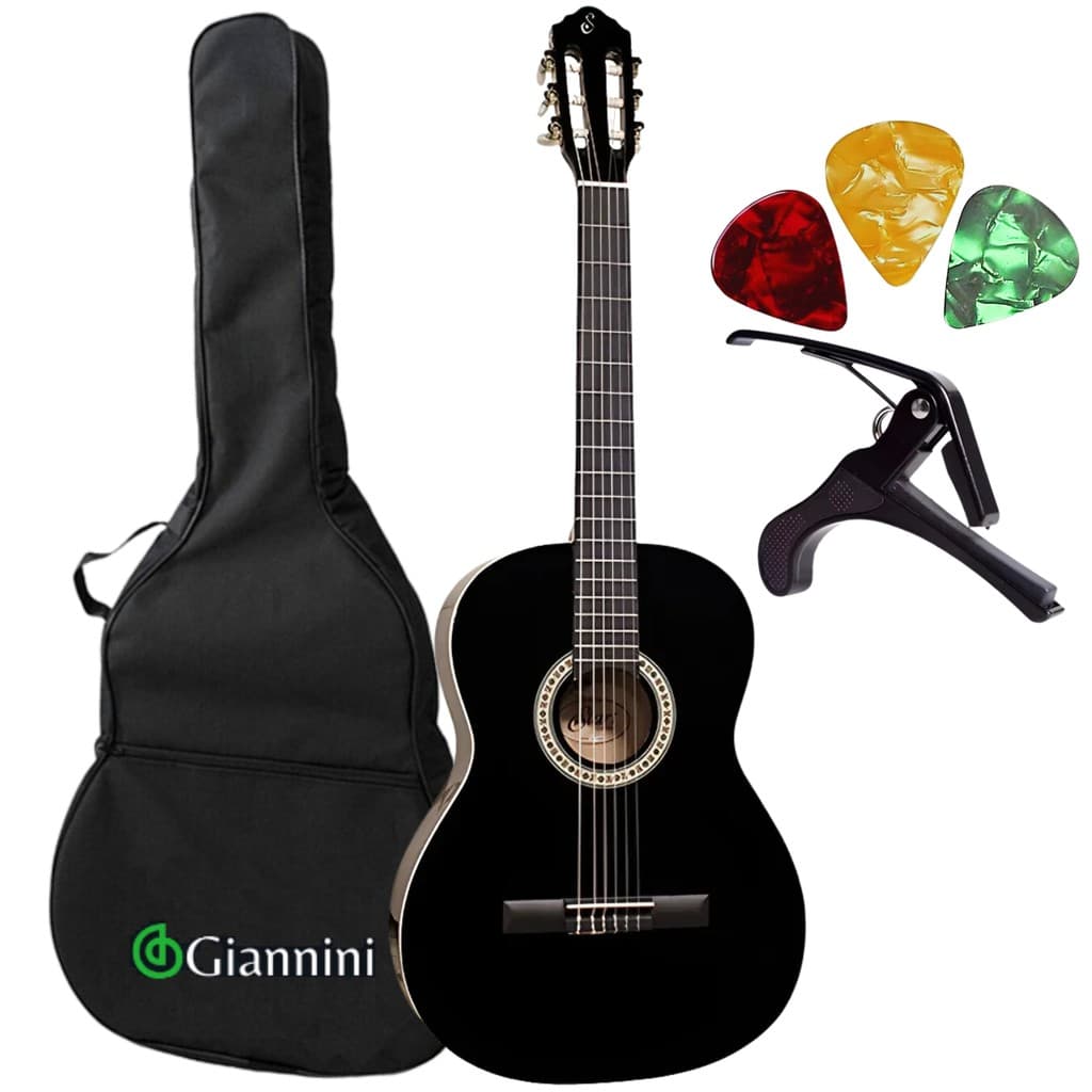 Violão Giannini Start N14 NYLON PRETO+ Capa Giannini+ 3 Palhetas+ Capotraste