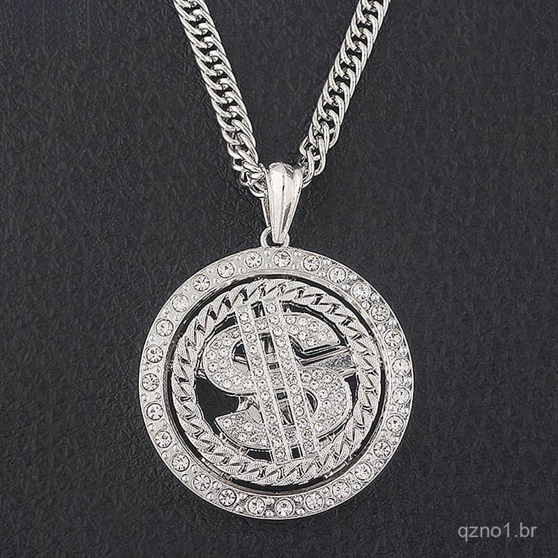 Colar com Pingente Giratório Grande de Dólar Americano Adegree, Estilo Rapper Hip Hop, Novo