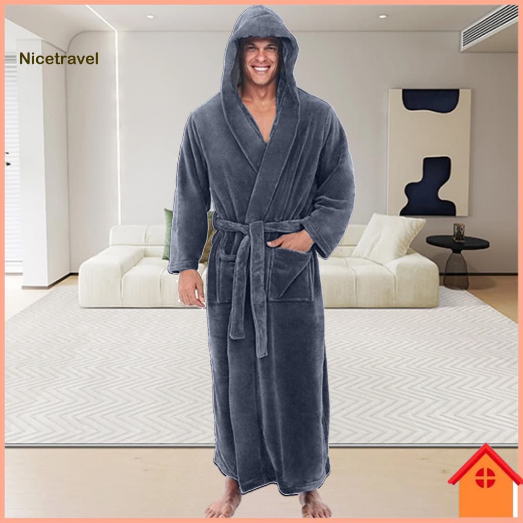 [Ni] Roupão De Lã Com Capuz Banho Luxuoso Masculino E Cinto Ajustável Super Macio , Fofo , Altamente Absorvente , Design