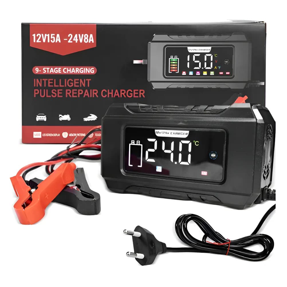 Carregador De Bateria Automotivo Carro E Moto 12-24v 15a-12v