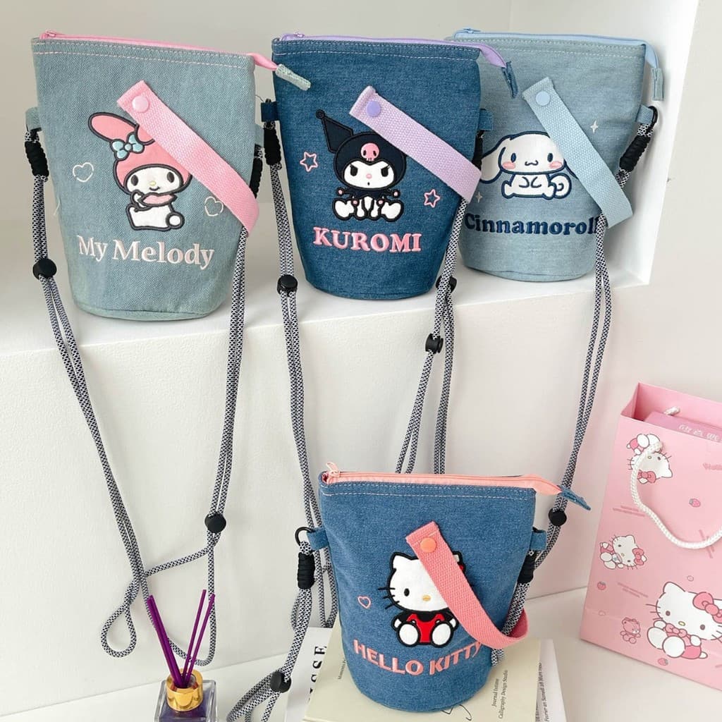 2025 Kuromi Mini Bolsa Balde-Crossbody Jeans , Linda De Telefone Kawaii Para Meninas , Ombro Moderna