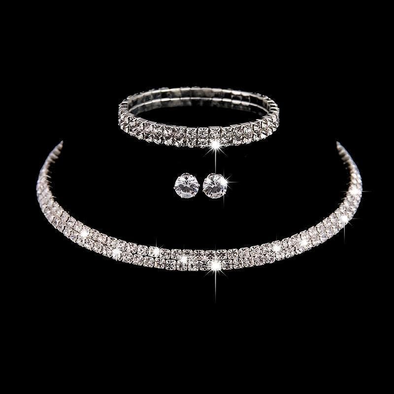 # weicheng 3 Pçs/set Moda Cristal Jóias De Noiva Para Mulheres Charme Cor Prata Strass Nelace Brincos Pulseira Joias De