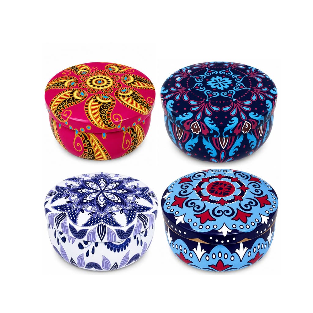 5 Lata Porta Treco de Metal Decorada 6x4cm para Velas