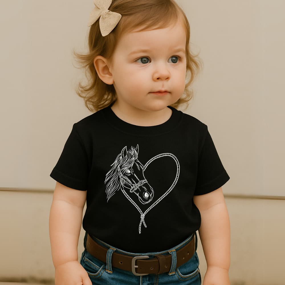 Camiseta Blusa Infantil Modinha Estampa Cavalo Coração Lindo Fofo Amor Carinho Country Menina Cowirl