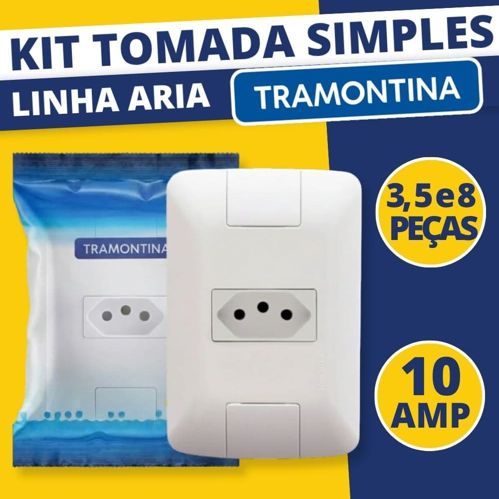 Kit Tomada 10 Amperes Linha Aria Tramontina Tomada Simples 2P+T Tomada 10A Tomada Tramontina