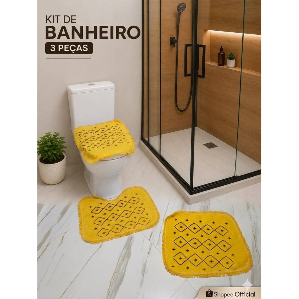 Jogo Para Banheiro 3 Peças Kit Tapetes Luxo Premium