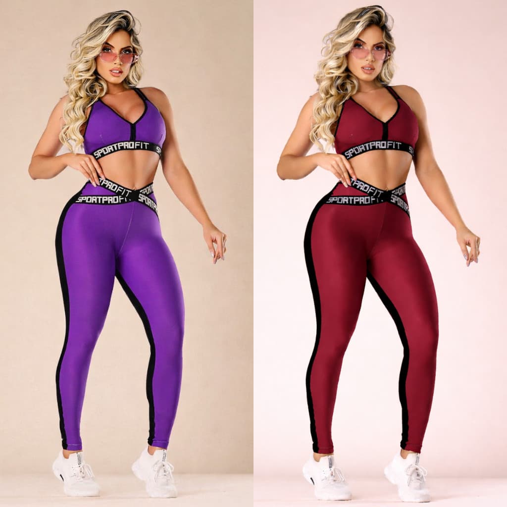 Conjunto Fitness Feminino Top e Legging Com Cós de Elástico Academia Musculação