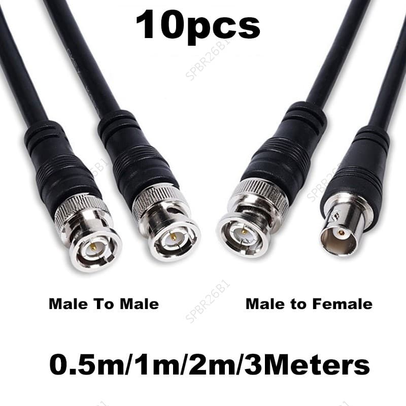 10x BNC Macho Para Fêmea Adaptador Cabo De Cabeça Dupla 0.5M 1m 2m 3 Metros Conector De Vídeo Extensão Trança Fio tv CCT