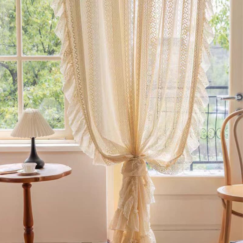 Cortina Renda Vintage Aesthetic Romântica Babados Cottagecore Para Sala Quarto 1 Peça