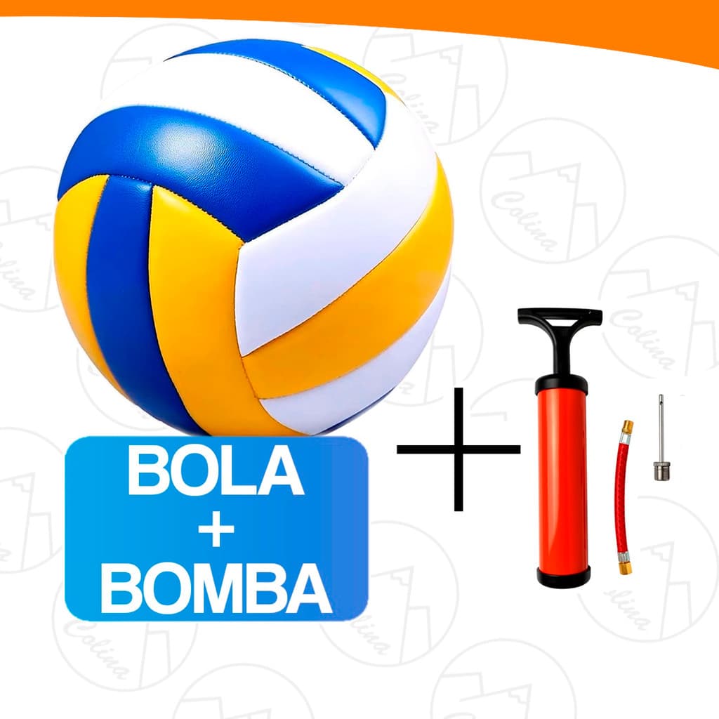 Bola de Volei + Bomba de Encher Ar Profissional Quadra Praia Areia Voleibol 22cm Tamanho NanoShop