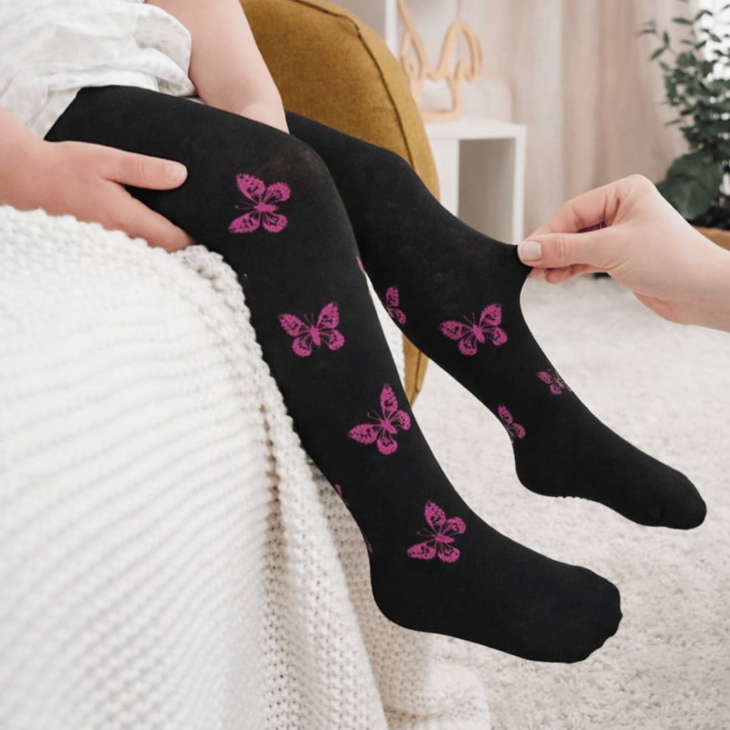 Meia Legging Infantil M L XL XXL Estampa Rosa Borboleta e Lisa / Inverno / Frio / Moda / Criança