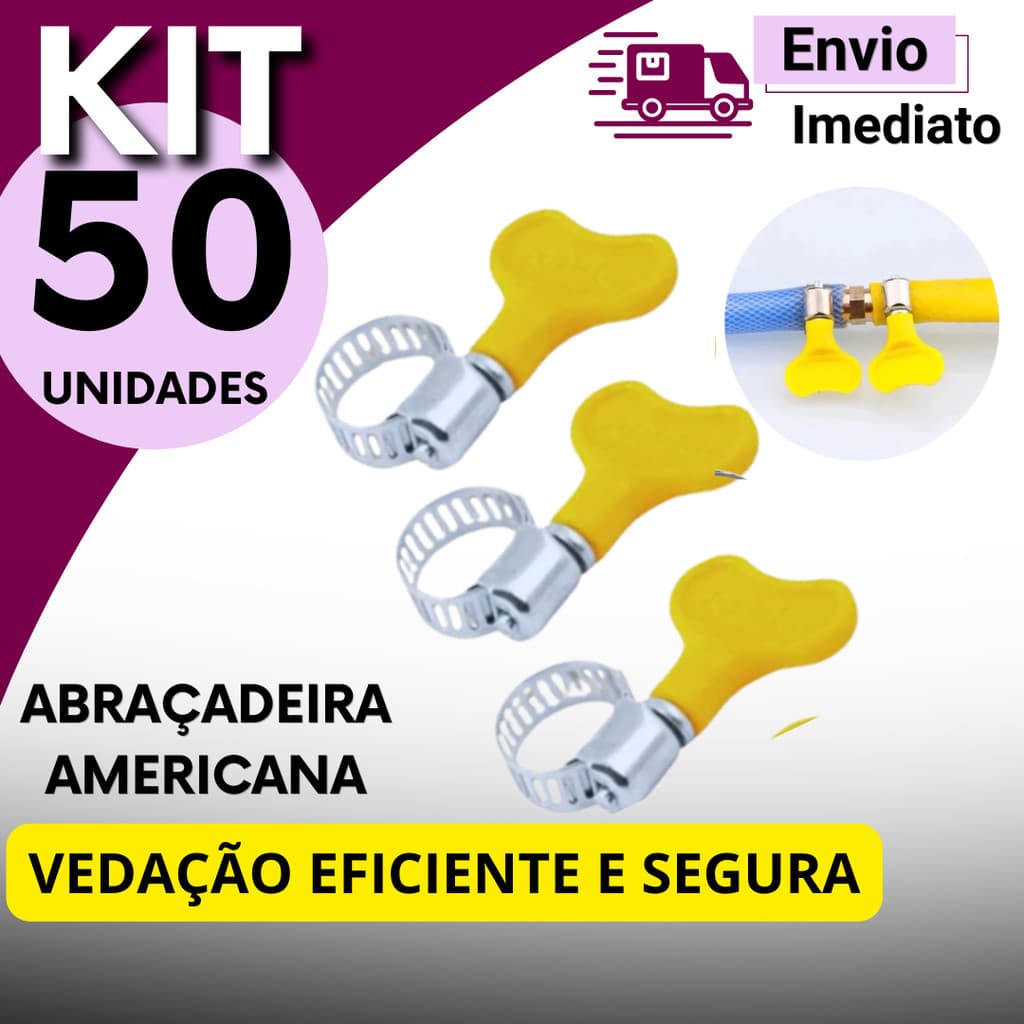Abraçadeira Americana 3/4" com Borboleta Regulável Inox Fixação Mangueira Kit 20 30 50 Unidades