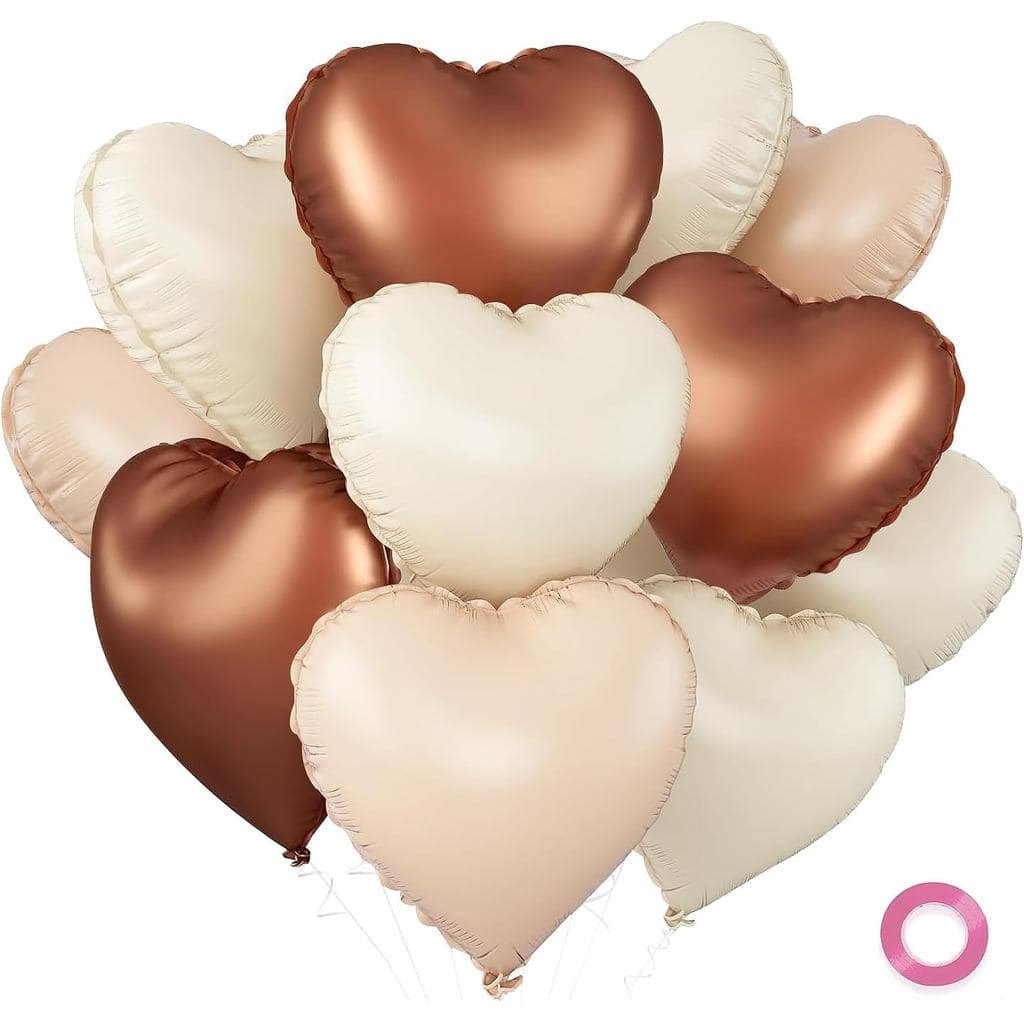Balões de Folha em Forma de Coração Marrom Creme - 15PCS - para Decorações de Dia dos Namorados, Balões 'Eu Te Amo', Dec