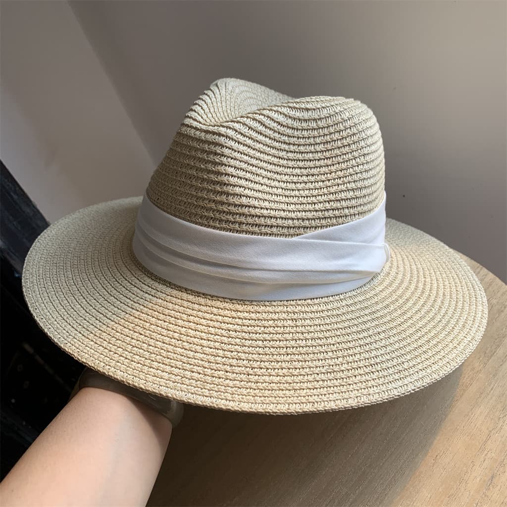 Chapéu superior britânico branco Jazz praia chapéu grande circunferência da cabeça Casual verão All-Match guarda-sol pro