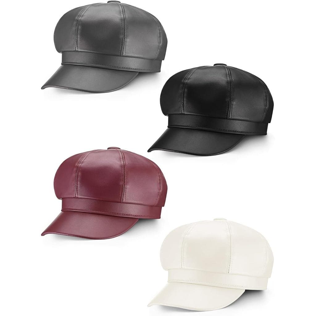 4 Peças Boné Feminino Estilo Newsboy em Couro PU, Boina Ajustável, Boné Gatsby da Moda, Boné Cabbie com Viseira para Men