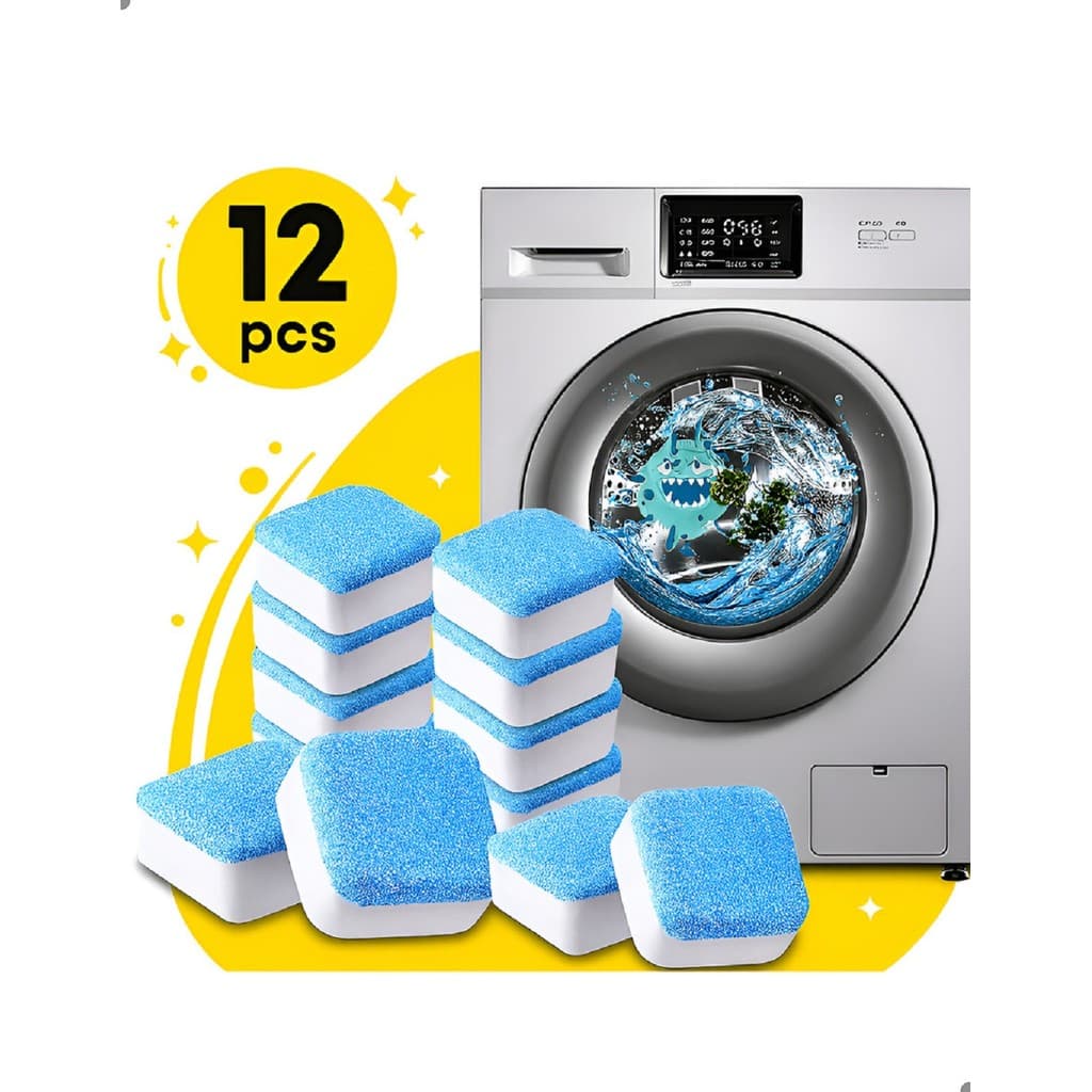 Kit de 12 Pastilhas Efervescentes para Limpeza de Maquinas de Lavar Roupas Tablets para Lavanderia