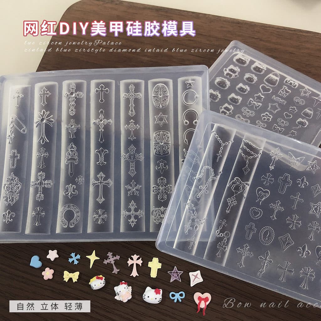 Corvo coração Manicure molde de Silicone 3D tridimensional cruz rebite KT gato arco jóias diy ferramenta abrasiva em rel