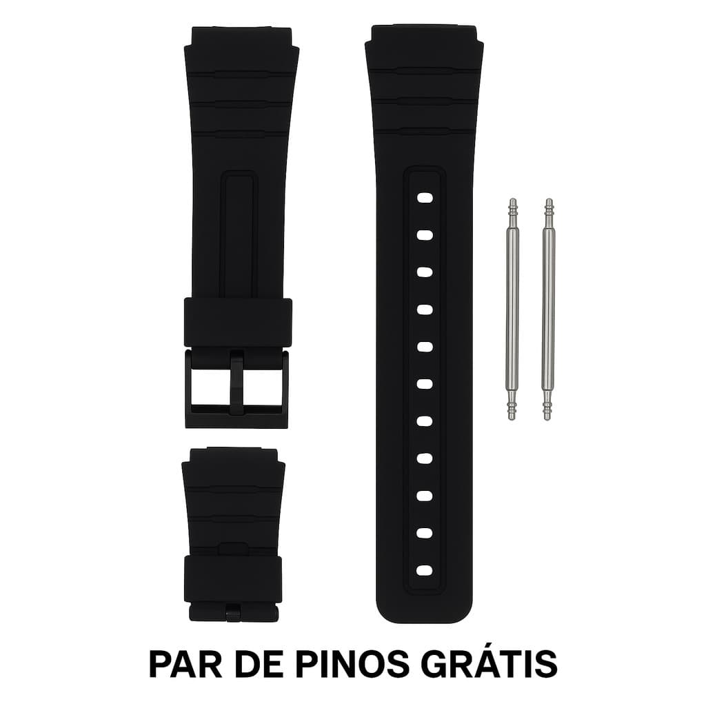 Pulseira Reposição Para Relógio Digital Retrô 18mm + PinosPulseira de Borracha para Relógio Digital Retrô - 18mm  Renove