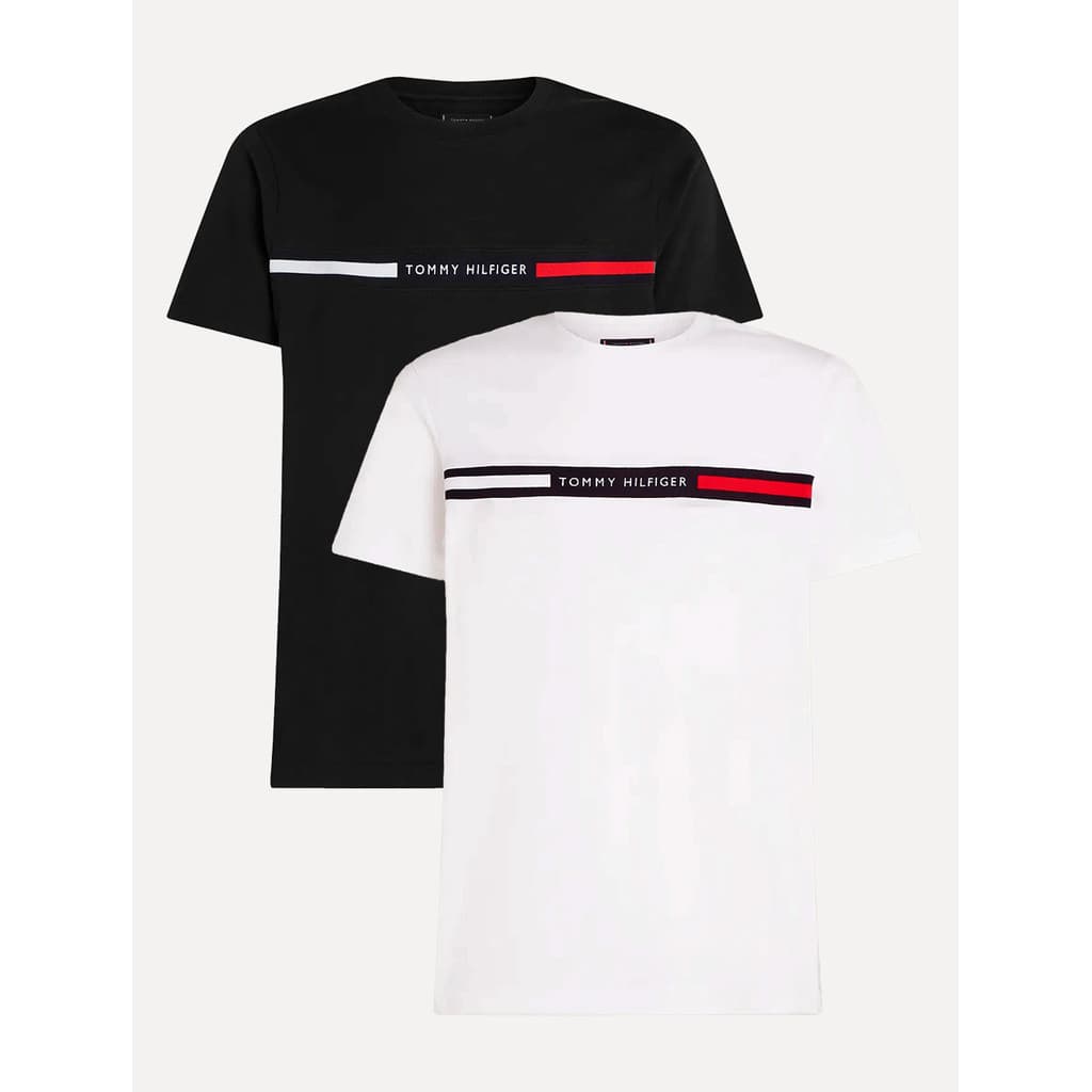 Kit Camisetas Tommy Hilfiger Original | Chest Insert Logo Branca/Preta 2UN