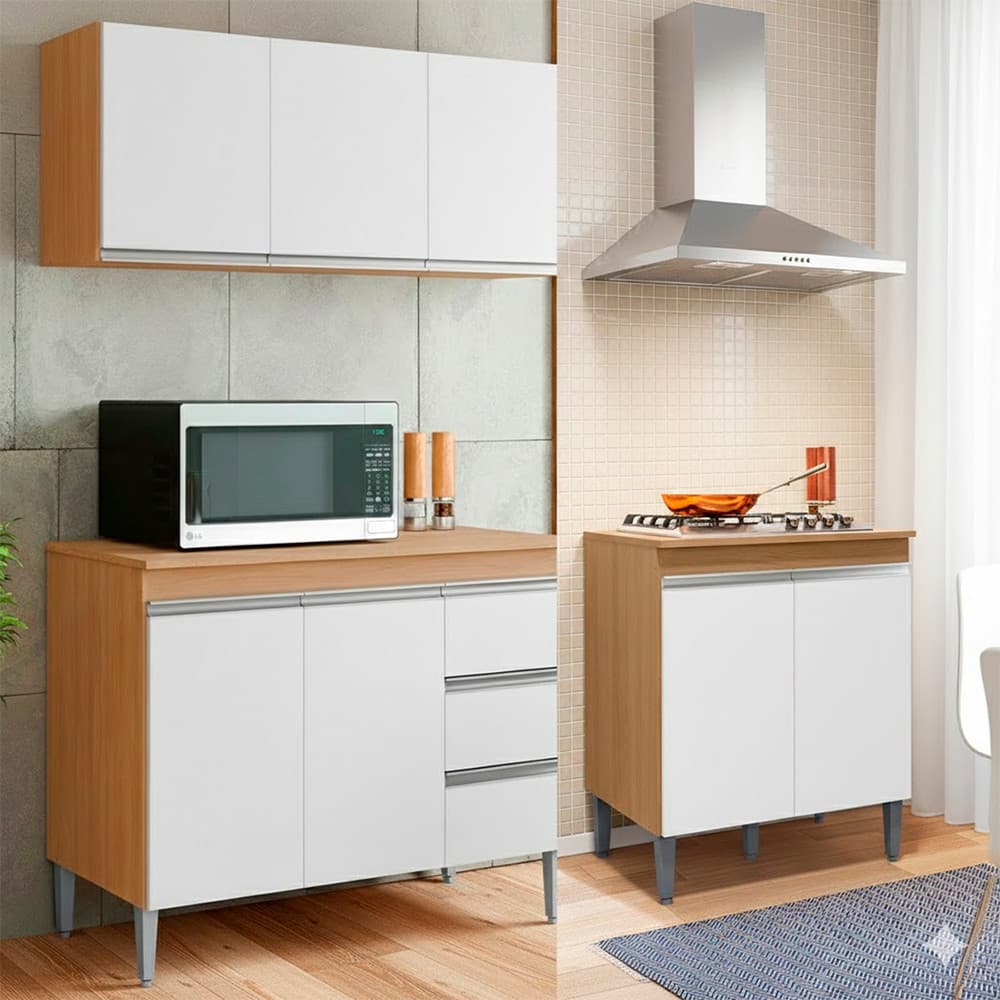 Conjunto Cozinha Compacta Moderna Balco Pia sem Tampo 120cm Balco Cooktop Armrio Areo AJL Mveis