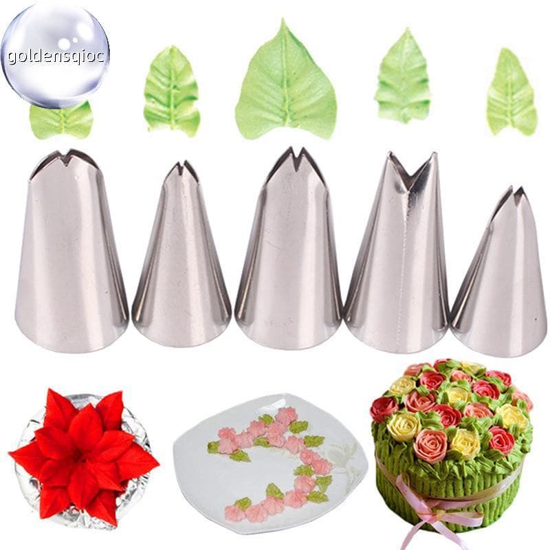 Ouro 5 Peças Conjunto Folhas Bicos Inoxidável Confeiteiro Dicas De Pastelaria Para Decoração De Bolo Pt