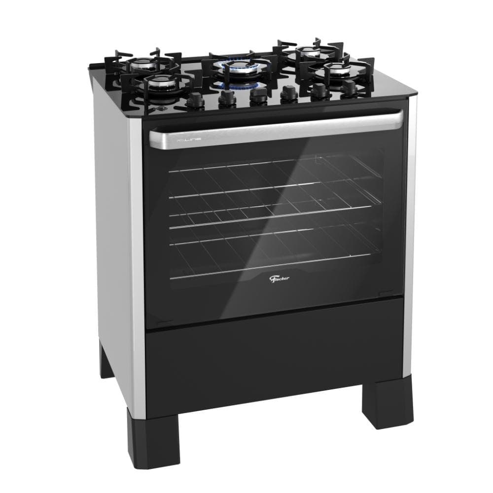 Fogão de Piso a Gás Fischer Fit Line Trempe Iron 5 Bocas 95 Litros Bivolt Silver