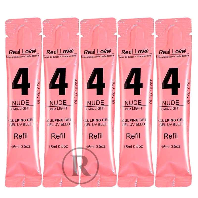 5 Refil Gel 4 Nude Real Love para Unhas 15ml