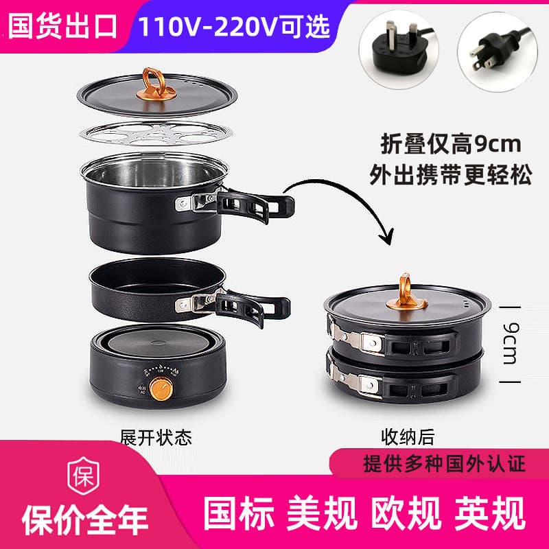 110V220V fogão elétrico padrão europeu americano Taiwan portátil dobrável pote viagem de negócios divisão panela quente