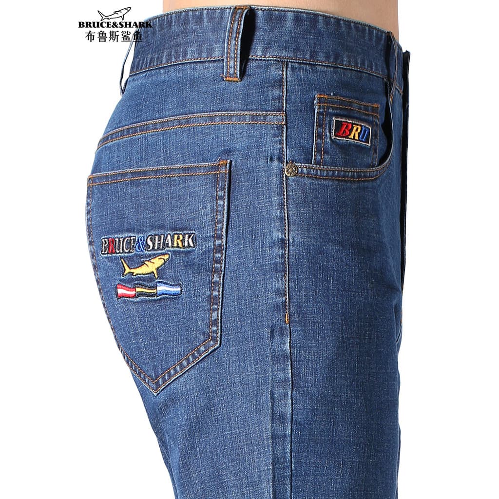 Calças de brim retas masculinas de verão calças soltas finas Bruce Shark roupas masculinas Street wear calças Plus Size
