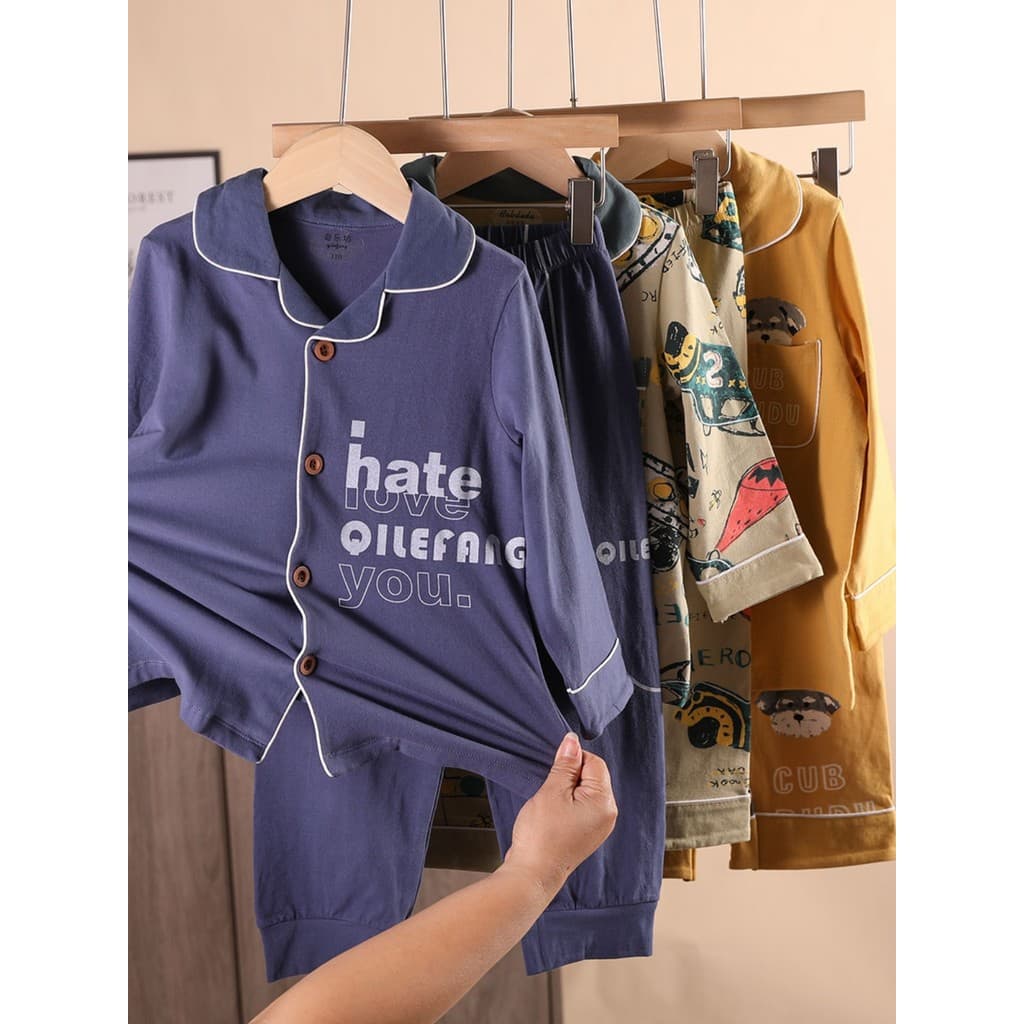 Capu perdido médio grande pijamas infantis algodão puro Homewear meninos primavera outono manga comprida algodão aberto-