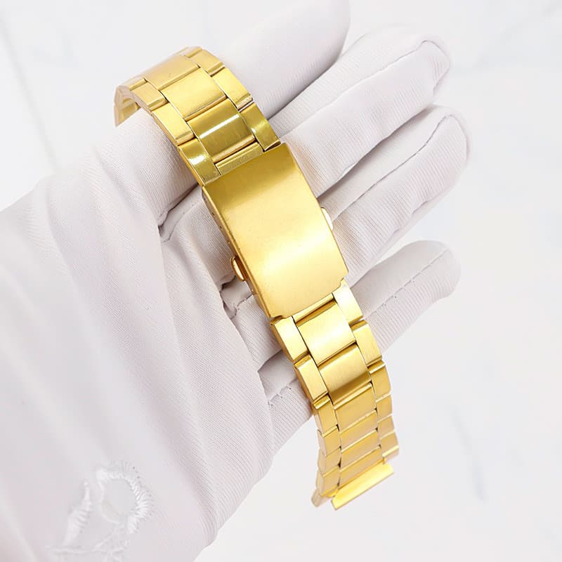Pulseira de aço dourado adequada para 1200 homens mulheres relógio de aço inoxidável fivela de pressão dupla cabeça arco