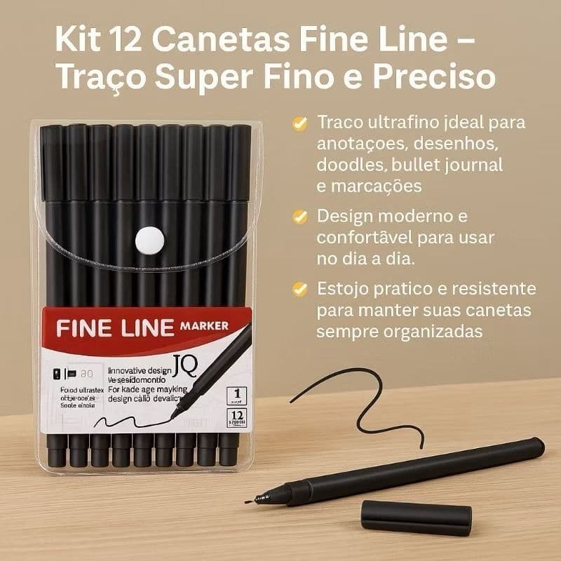Caneta Técnica Ponta Fina Preta 6/12 para Desenho Sketch Contorno