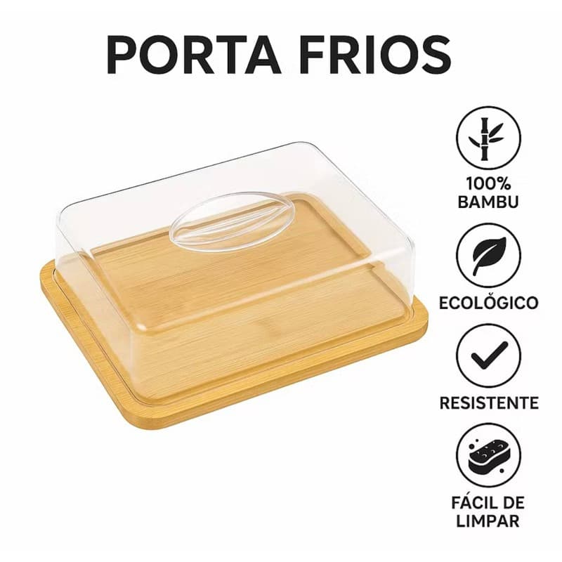 Porta Frios grande com Base de Bambu duplo e Tampa Acrílica – Elegante, Funcional e Durável