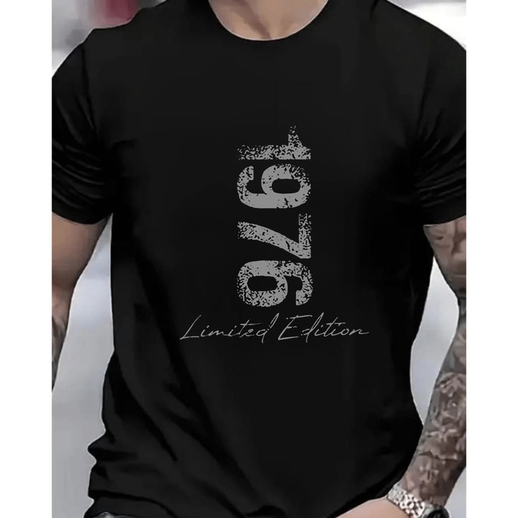 [Camiseta Premium em Algodão Puro]VU Camiseta Masculina Adulto Curta Manga Cinza, Design 1976, Estilo Vintage, Único, I