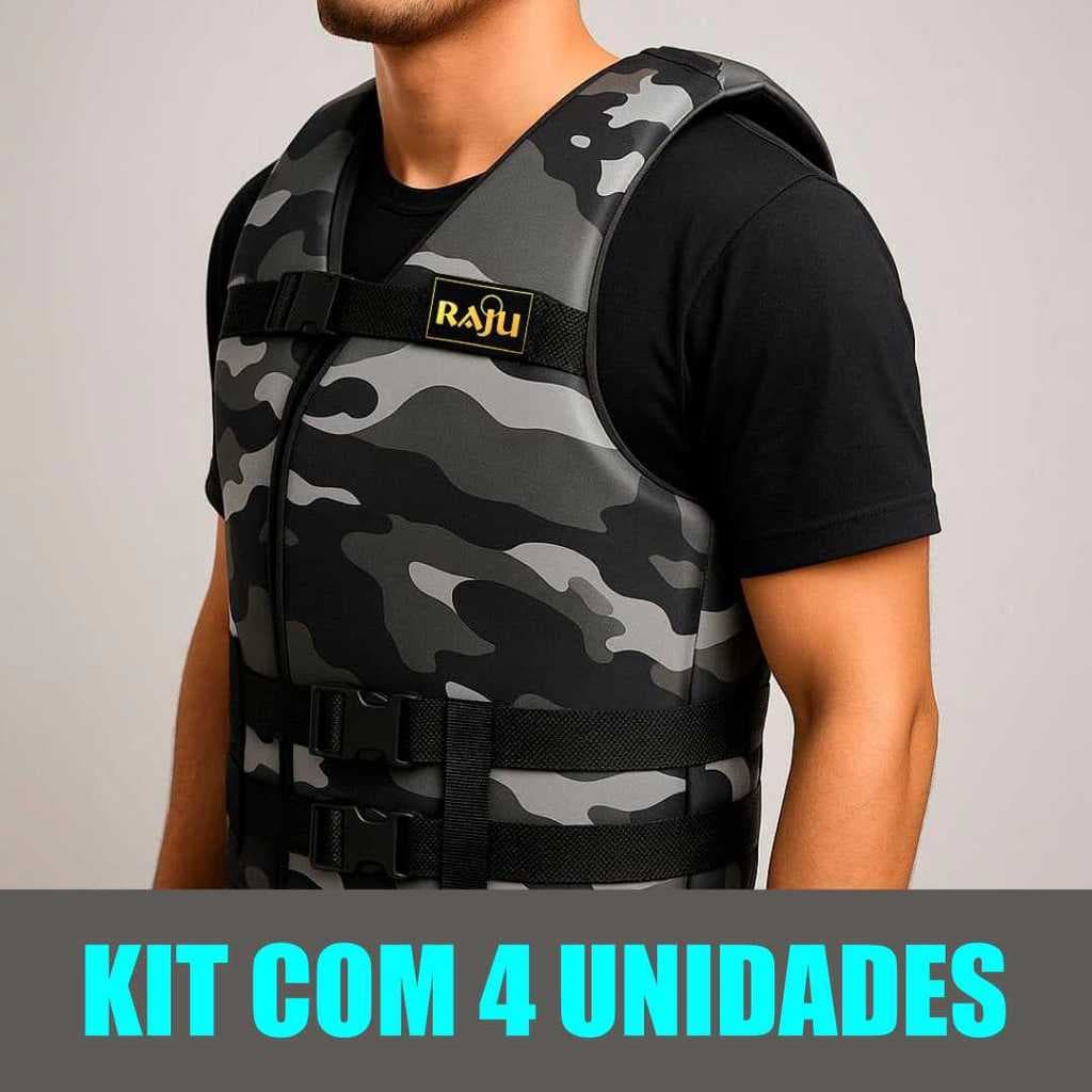 Kit 4x Colete Flutuador Salva Vidas 100 a 120 KG - Camuflado Cinza