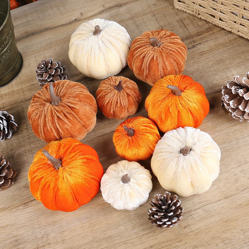 9 Pçs 3 Tamanho Veludo Abóboras Artificiais Misturadas Para Festa De Halloween Ação De Graças Decoração De Mesa Casa Out