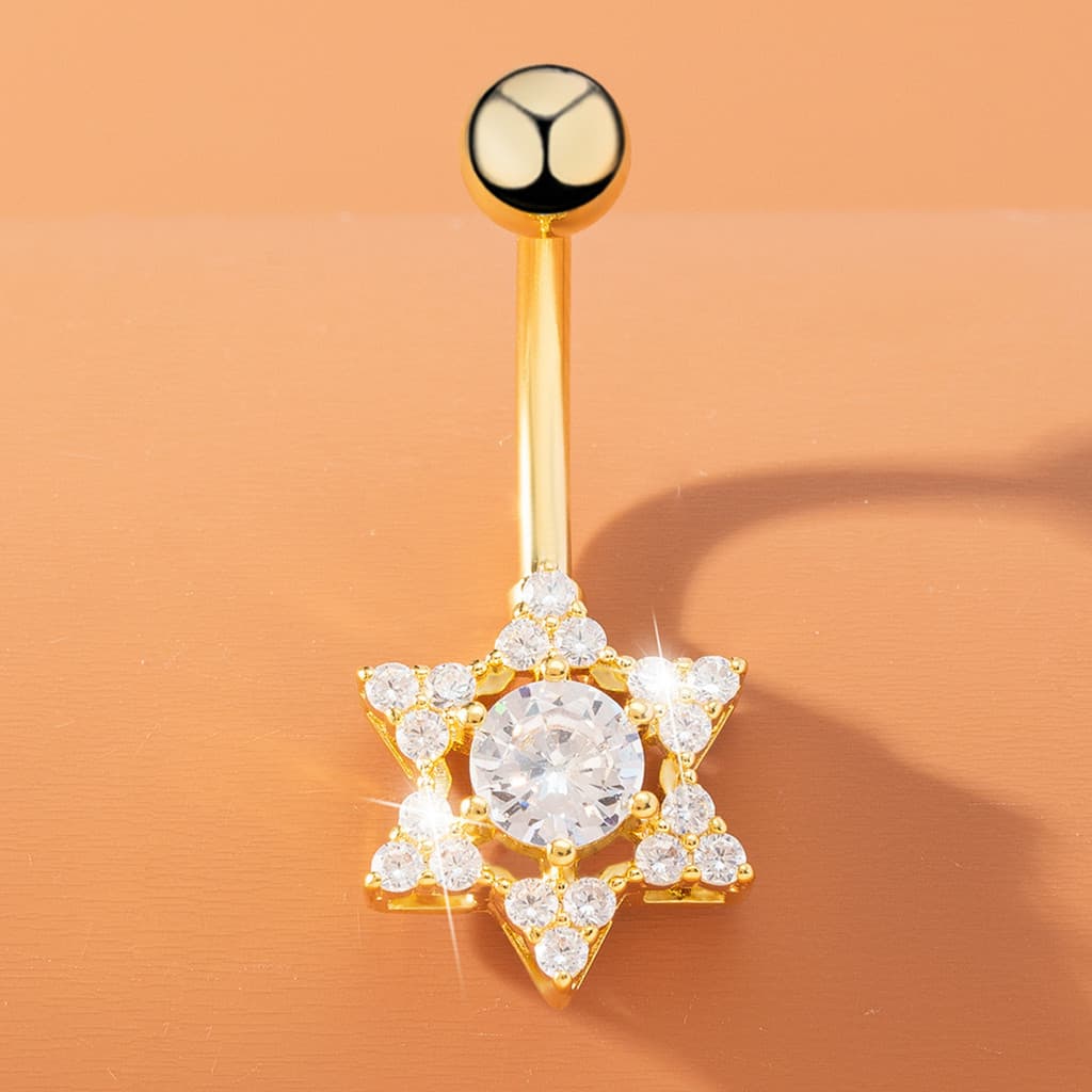 bijuterias femininas piercing umbigo ✣Comércio exterior venda quente de aço inoxidável incrustado zircão forma estrela d