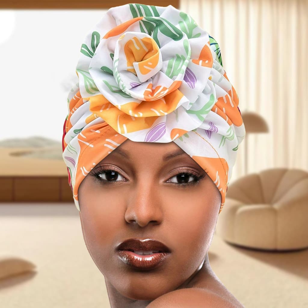 Lenço de cabeça pré-amarrado para mulheres, lenço floral, touca macia com nó, adequado para mulheres e meninas, presente