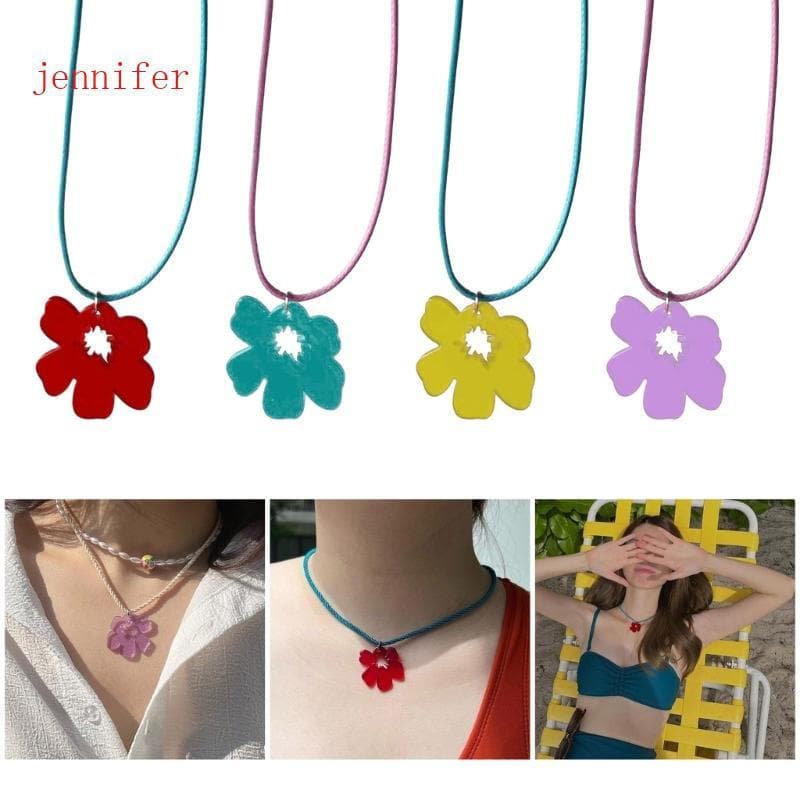 Colar Com Pingente De Flor Acrílica jennifer Para Mulheres E Meninas Corrente De Clavícula De Comprimento Ajustável