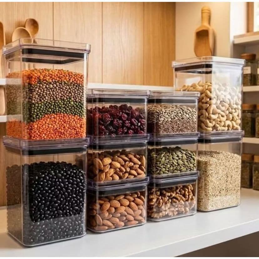 Kit 10 Potes Herméticos Organizador de Cozinha Acrílico Premium Incolor Top